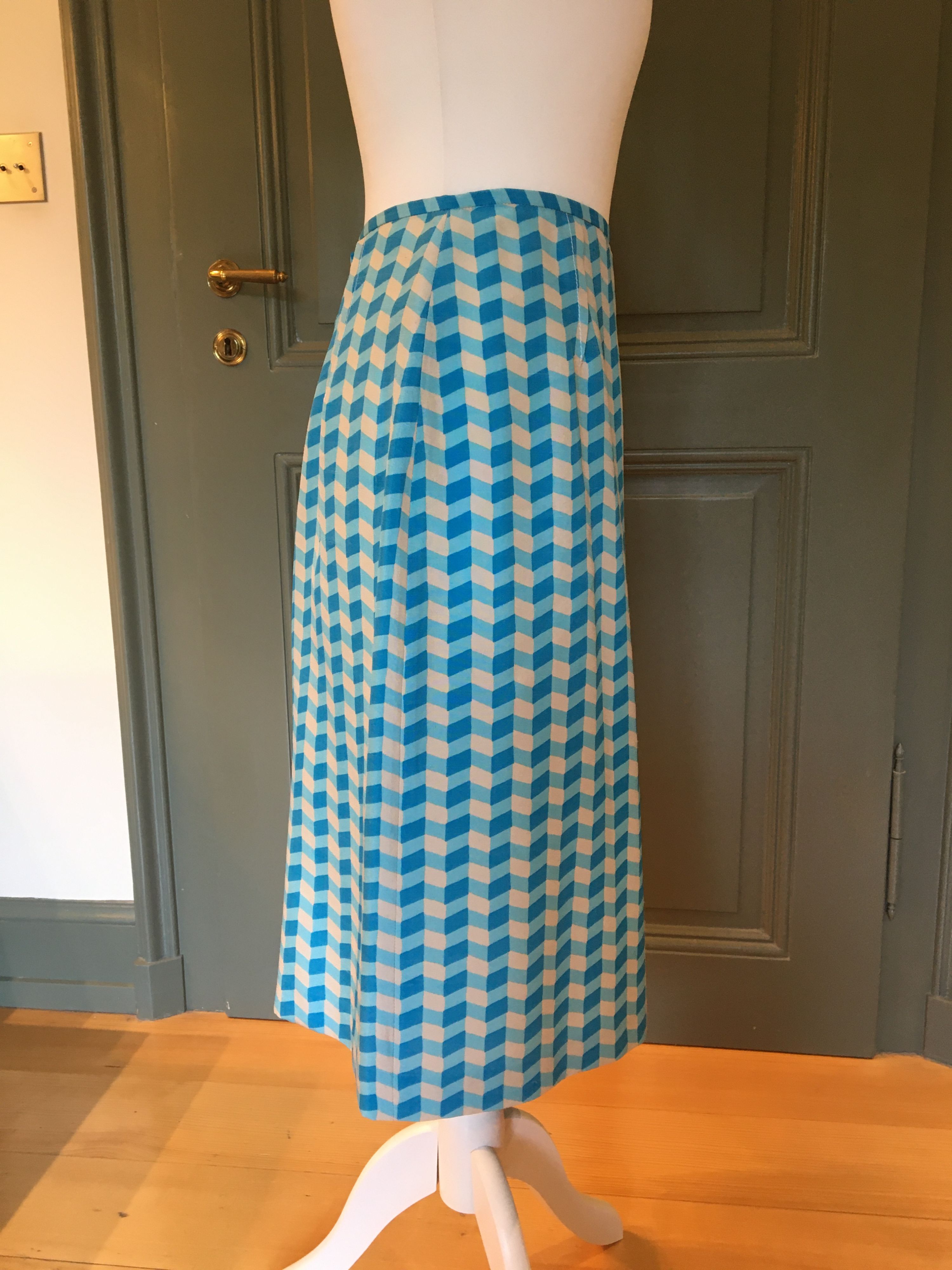 Preowned Bottega Veneta Turquoise Silk Pleat Detail Midi Skirt Size S