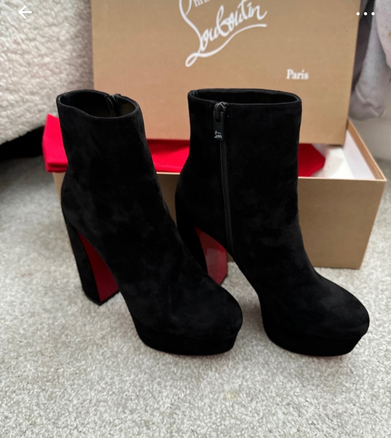 Christian Louboutin Black Suede Movida 130 Ankle Boot Size 365