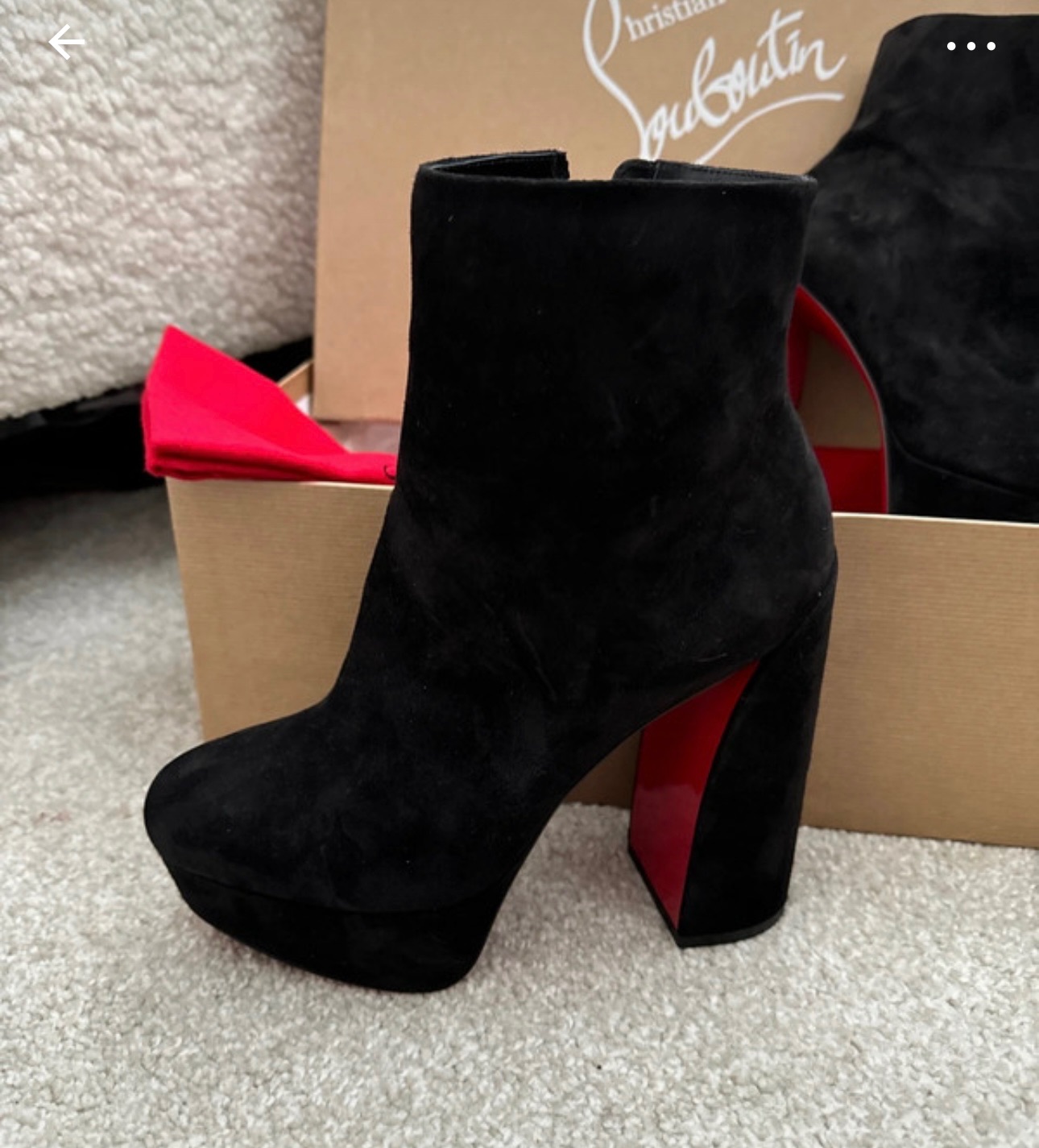 Christian Louboutin Black Suede Movida 130 Ankle Boot Size 365