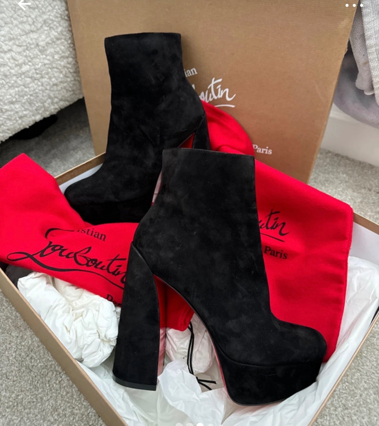 Christian Louboutin Black Suede Movida 130 Ankle Boot Size 365