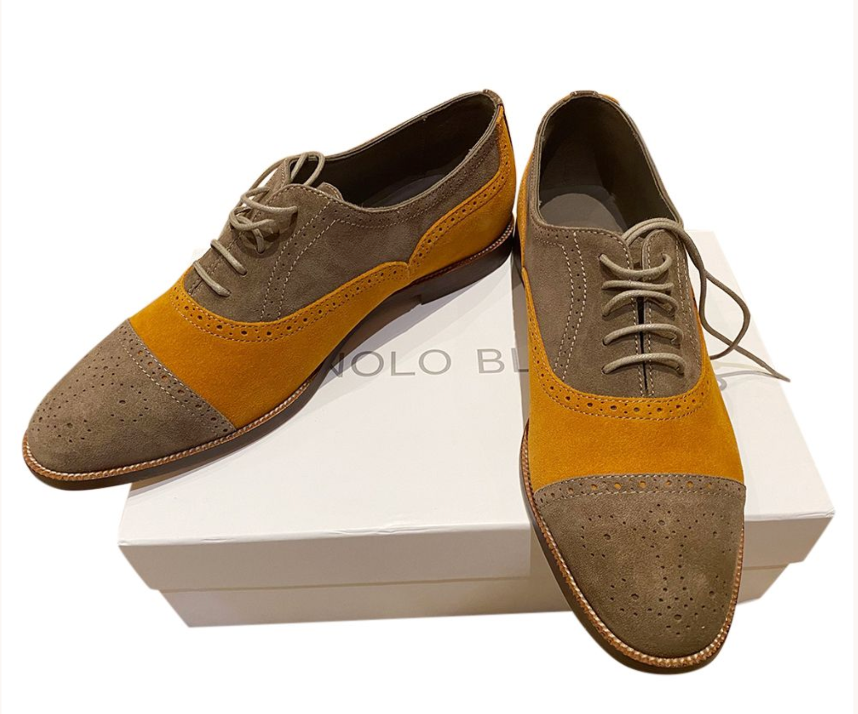 Manolo Blahnik Suede Oxford Brogues Size 40 Tan/Brown leather/suede