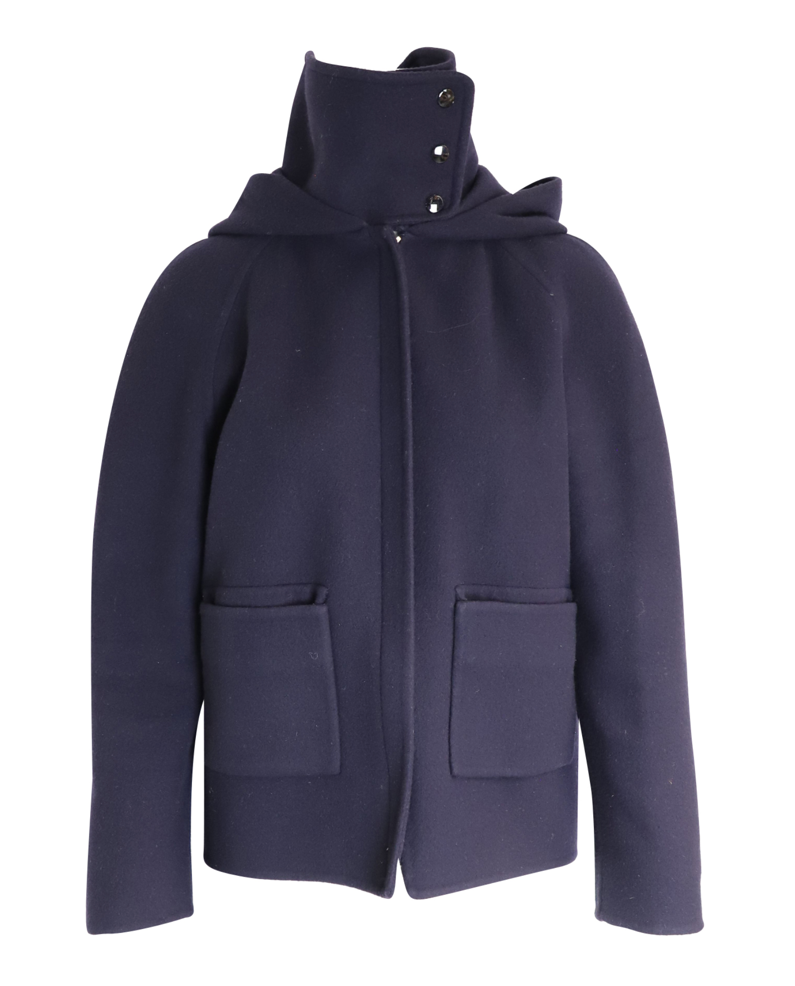 Preowned Celine Blue Cashmere High-Neck Hooded Jacket Size XS navy blue wool/hair/cashmere