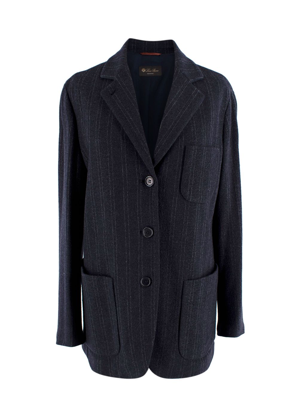 Loro Piana Navy Pinstripe Single Breasted Cashmere Blazer Size M