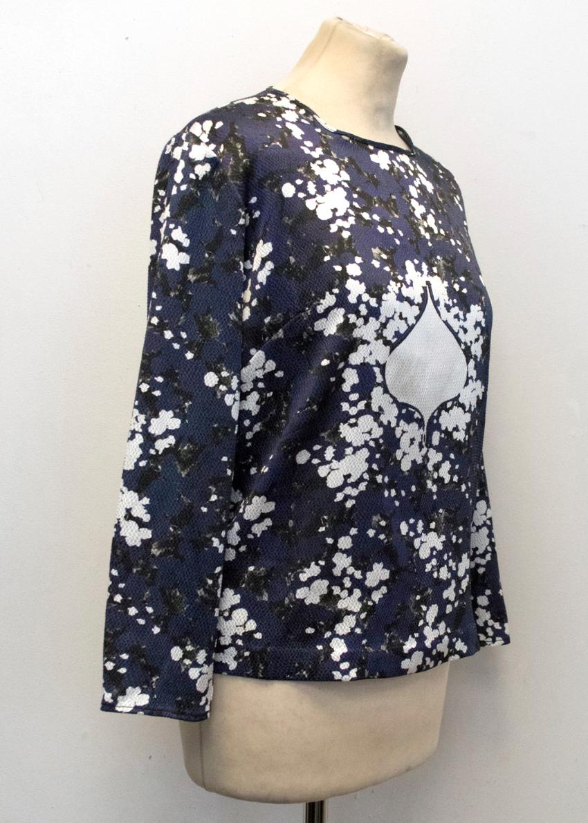 Preowned Michael Van Der Ham Printed Crepe Top Floral / Patterned silk