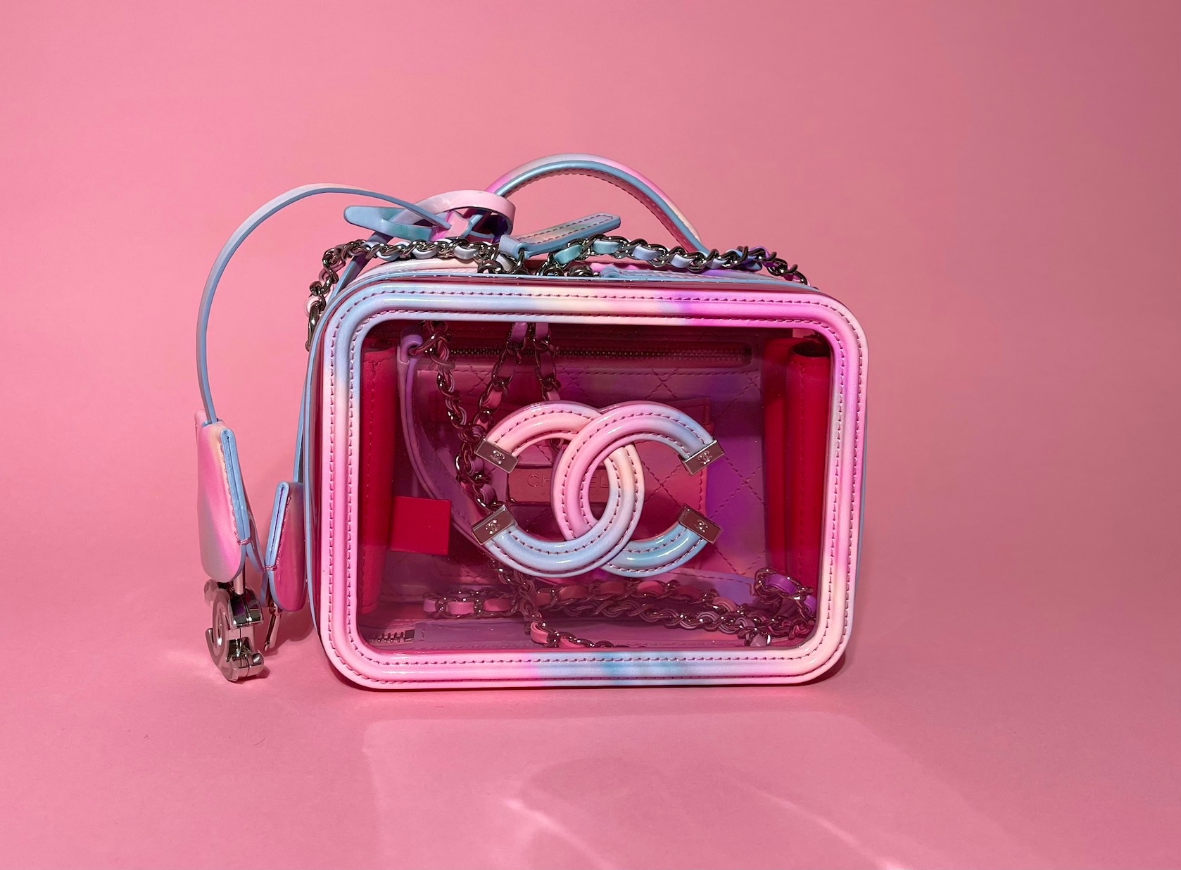 Chanel Small Pastel PVC Vanity Case pink leather