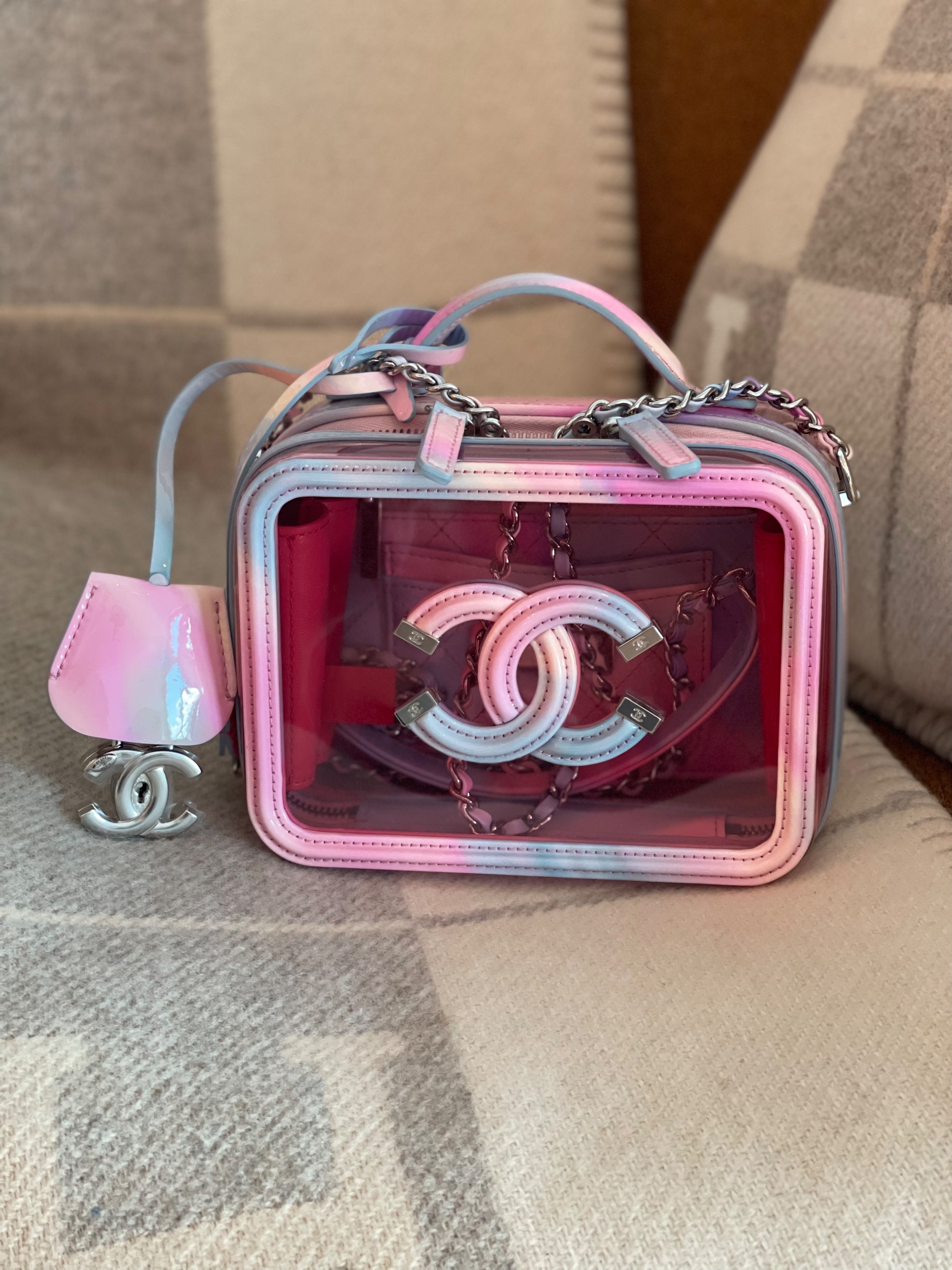 Chanel Small Pastel PVC Vanity Case pink leather