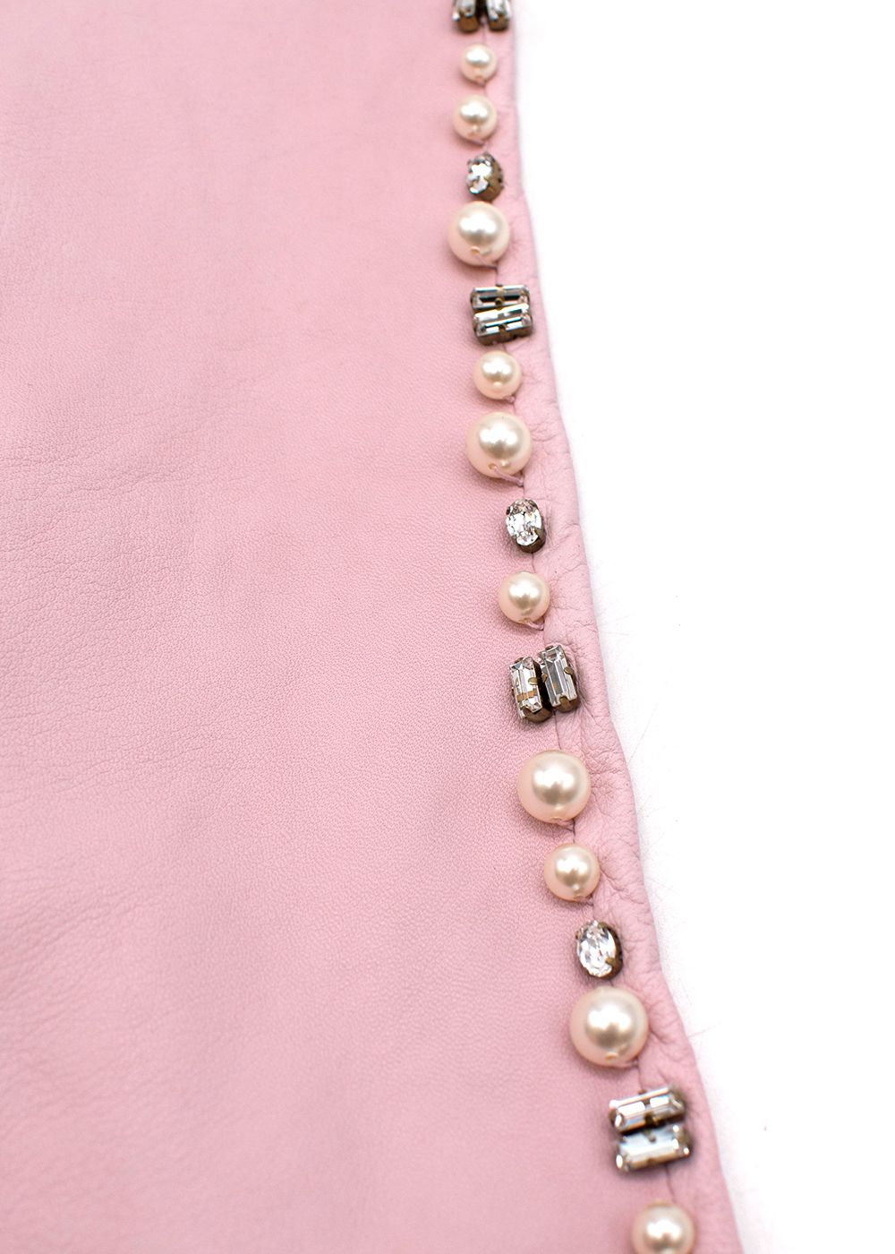 Emilia Wickstead Pearl and Crystal Embellished Pink Leather Gloves Size M