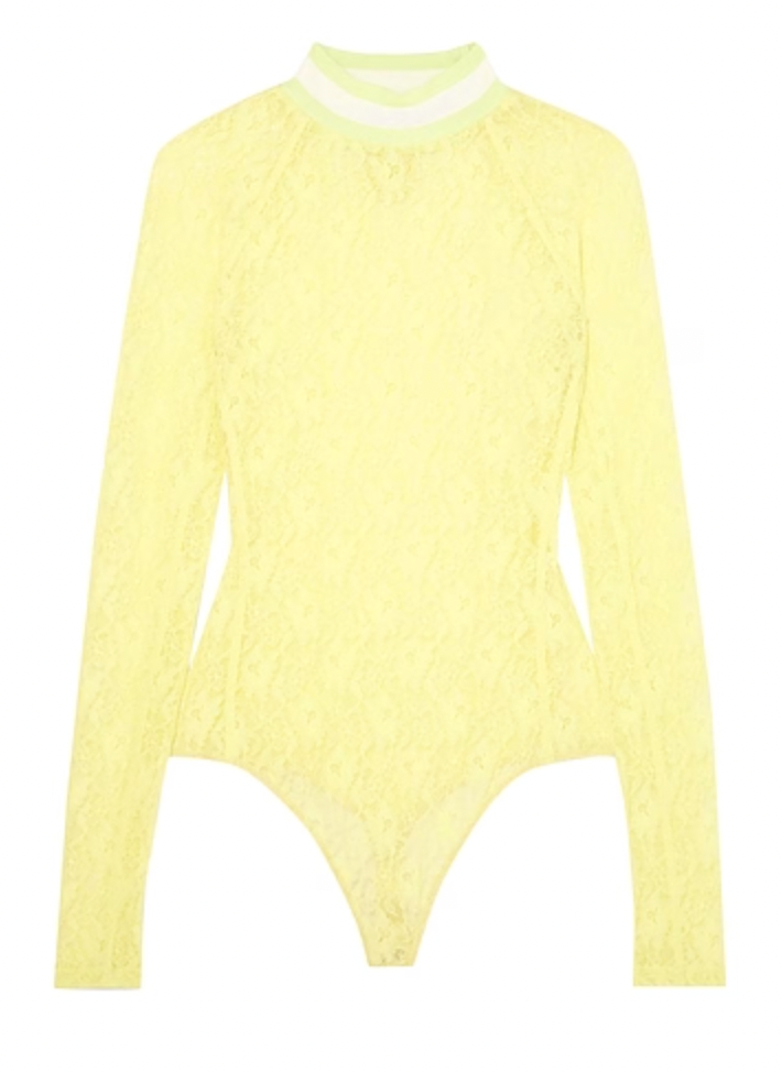 Alexander Wang Floral Lace Long Sleeved Bodysuit Size M Yellow