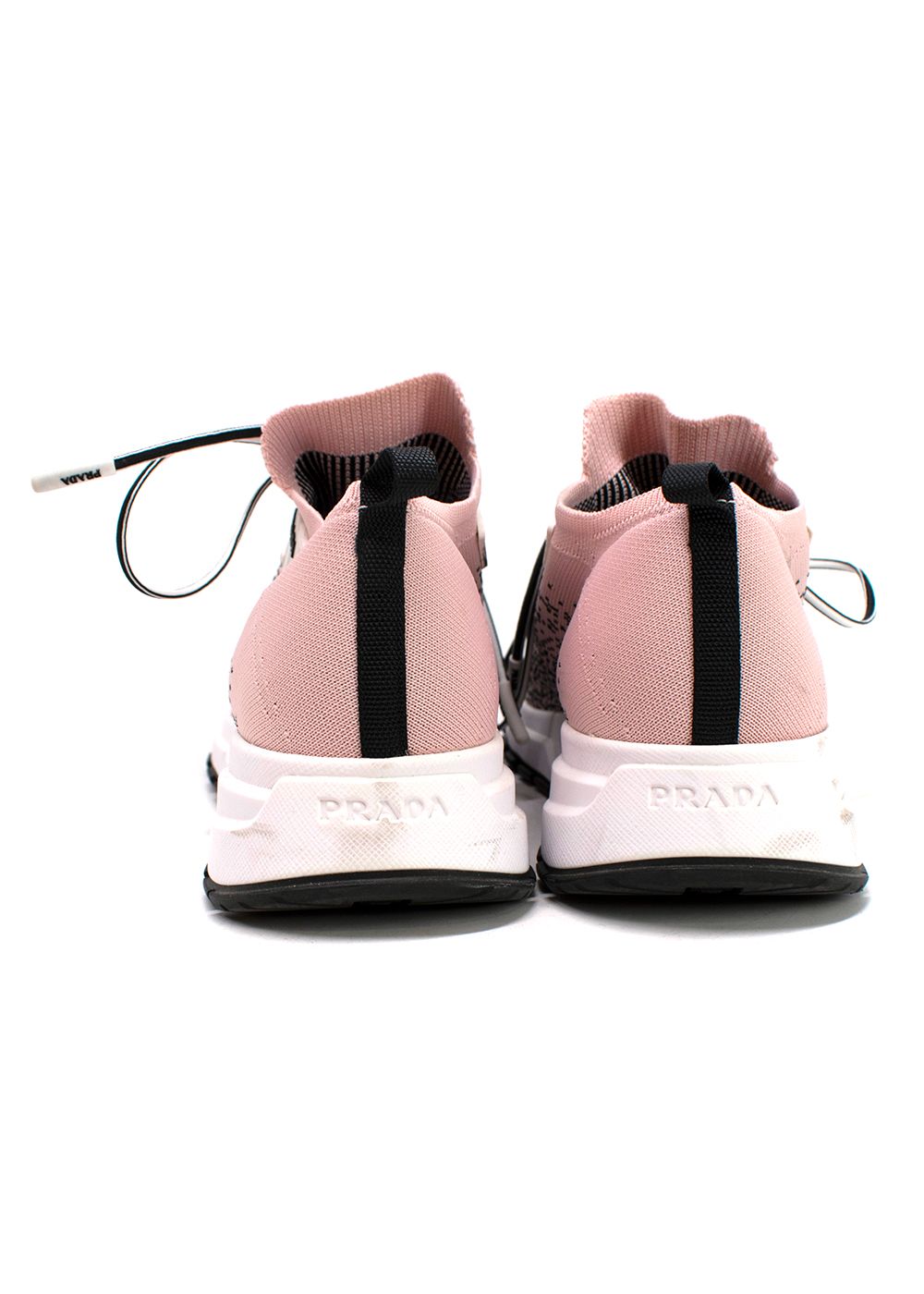 Preowned Prada Pink  Black Prax 01 Knit Sneakers Size 37 Pink White and Black rubber