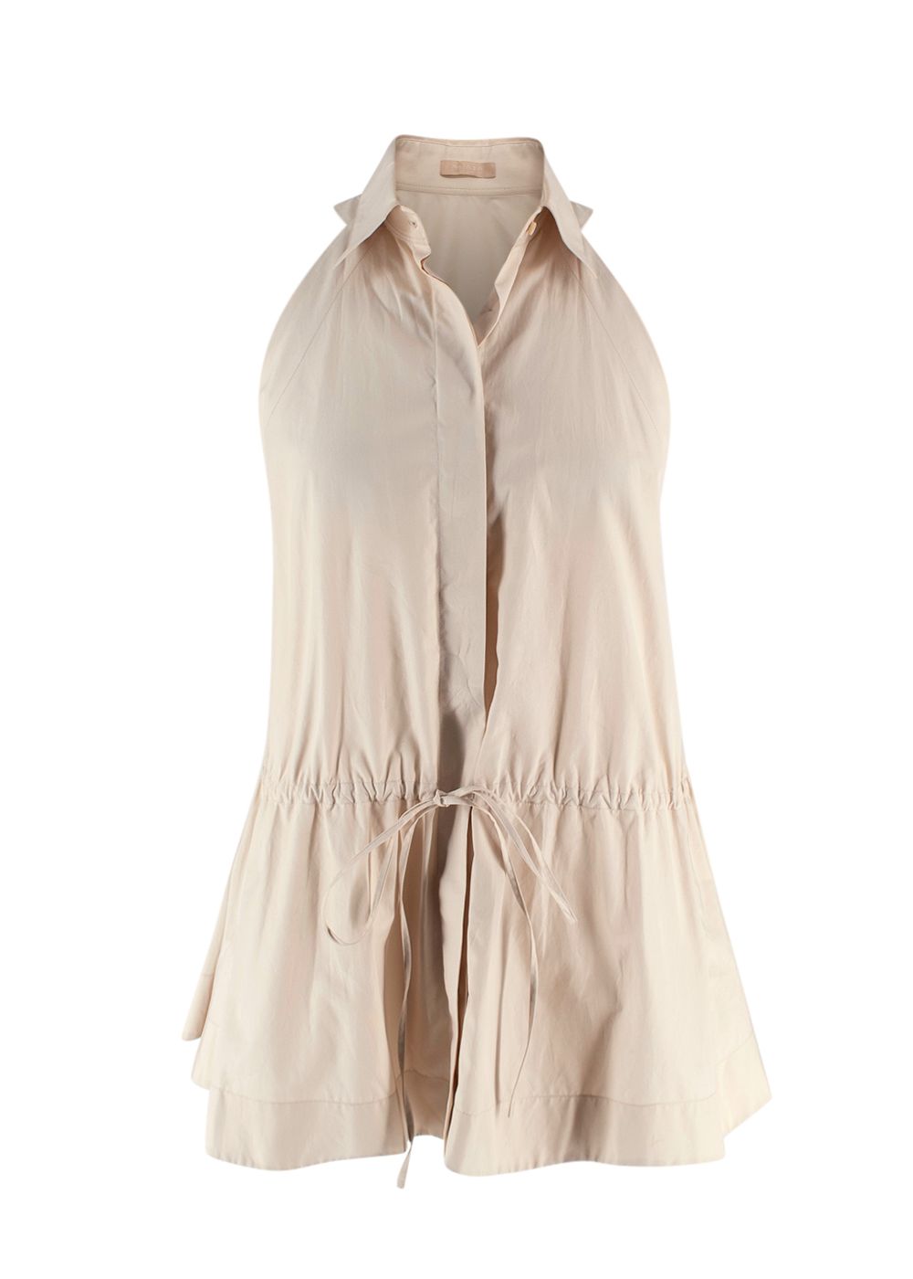 Preowned Alaia Beige Poplin Drawstring Waist Sleeveless Shirt Size S cotton