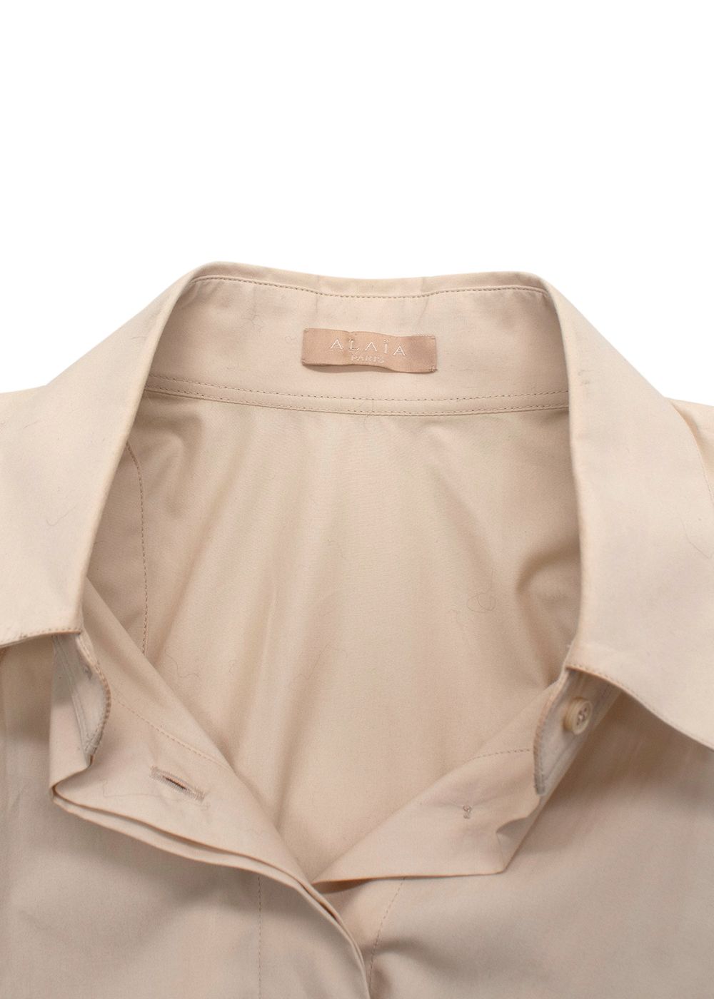 Preowned Alaia Beige Poplin Drawstring Waist Sleeveless Shirt Size S cotton