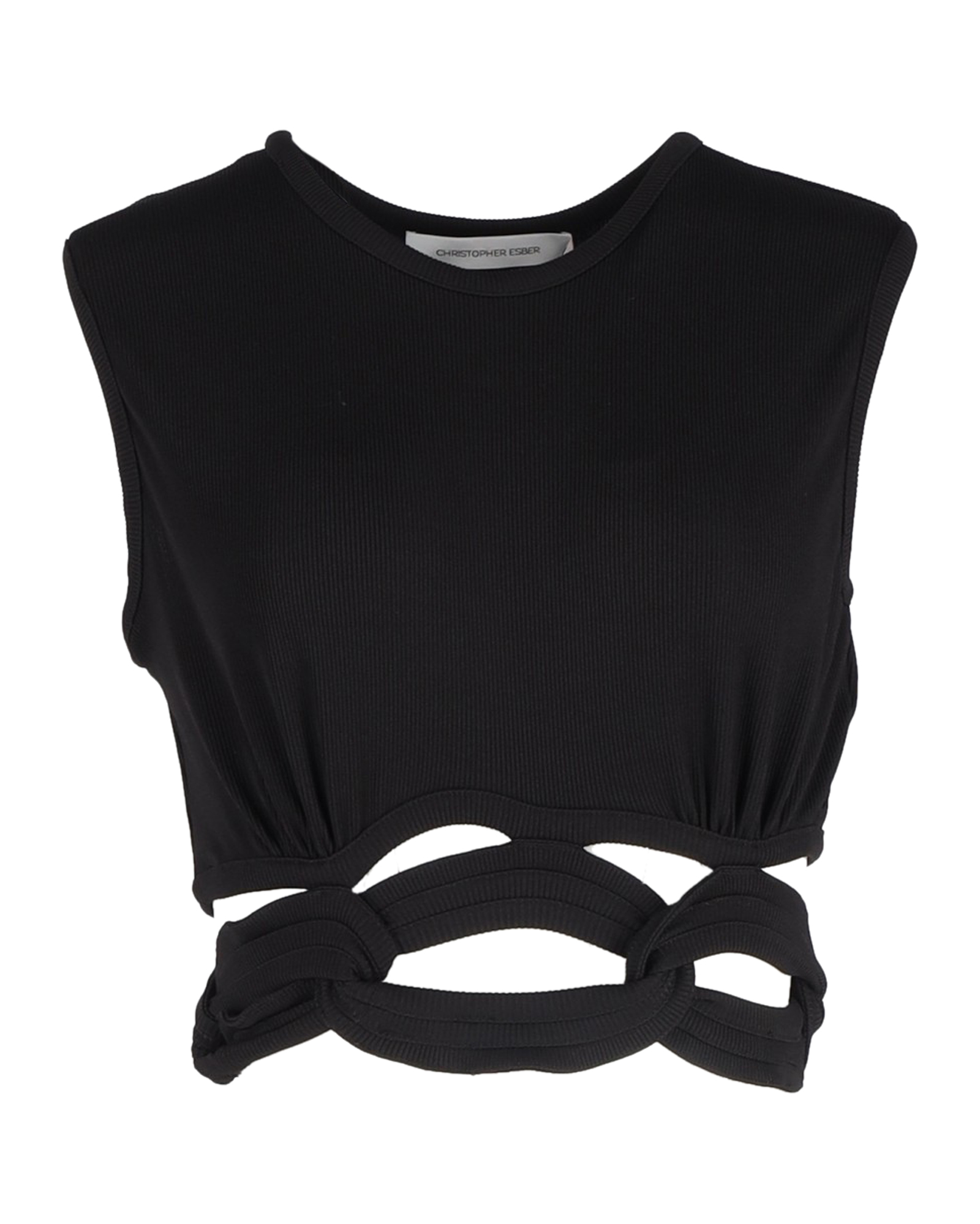 Preowned Christopher Esber Black Chain-Linked Rib Knit Crop Top Size M polyester