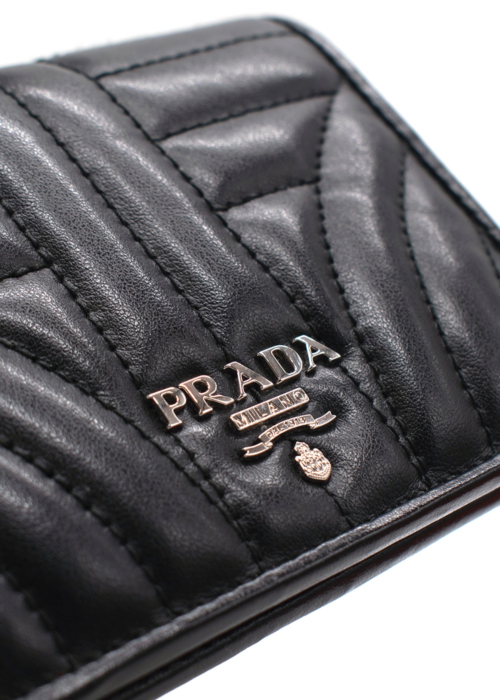 Prada Black Textured Bifold Small Leather Wallet