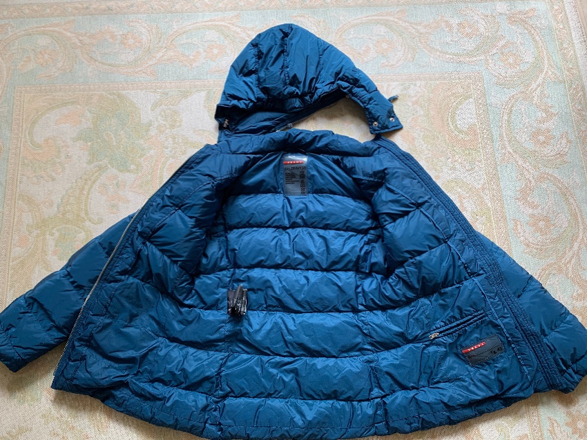 Preowned Prada Teal Goose Down Hooded Puffer Size 42 Blue