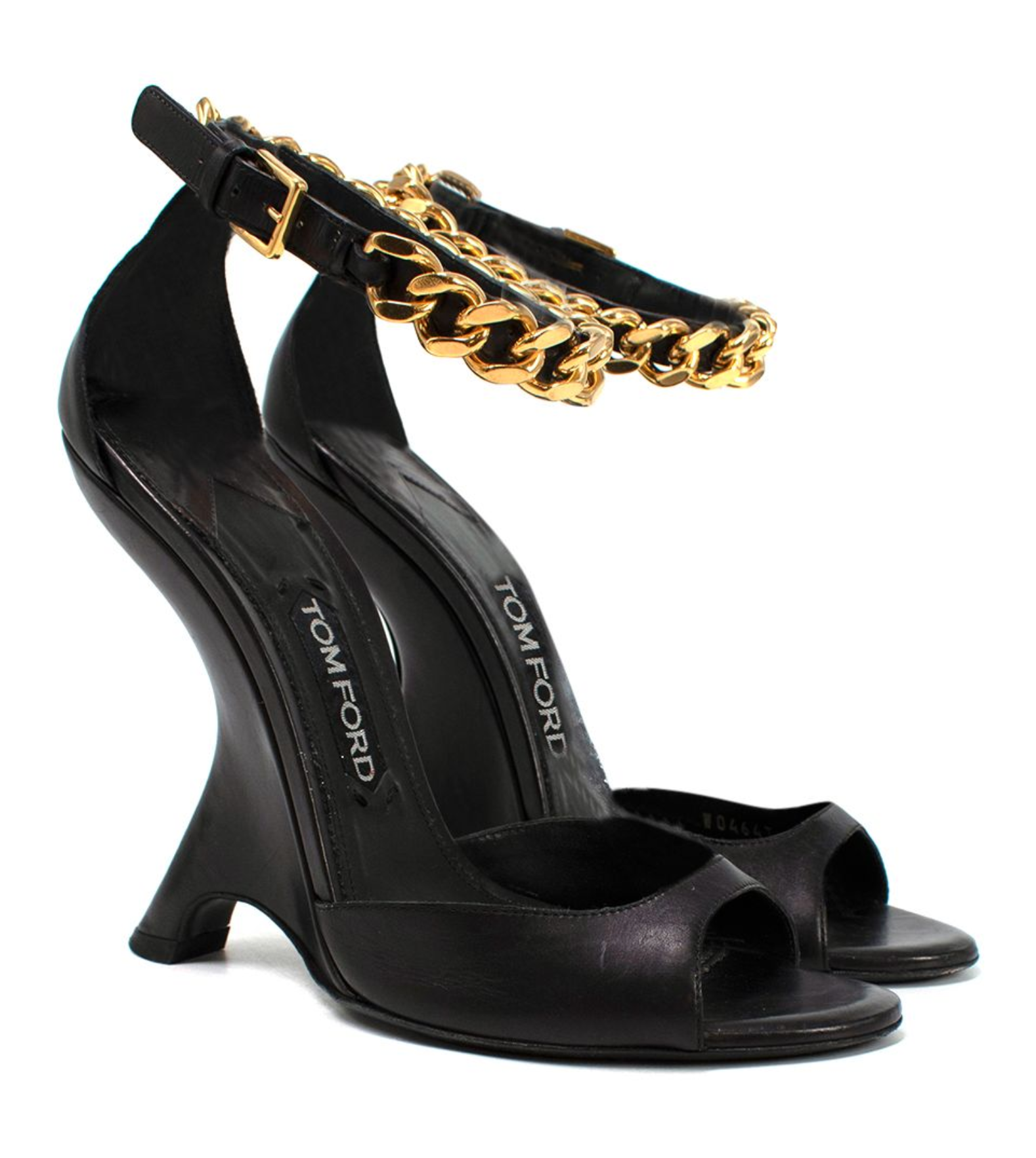 Preowned Tom Ford 105mm Iconic Chain leather sandals Size 40 Black and Gold