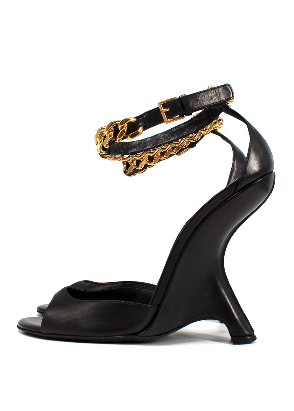 Preowned Tom Ford 105mm Iconic Chain leather sandals Size 40 Black and Gold