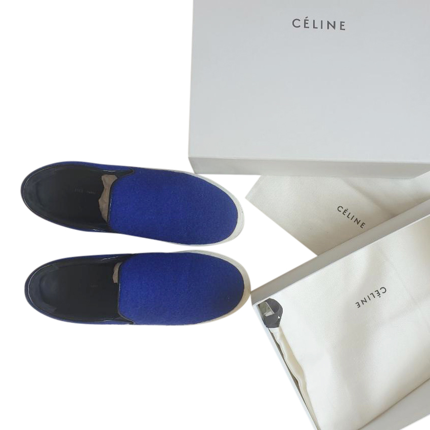 Celine Blue Felted Wool Slip-On Sneakers Size 385