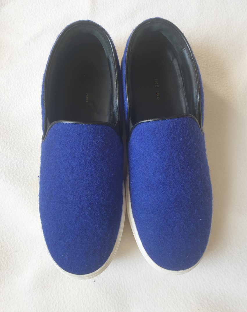 Celine Blue Felted Wool Slip-On Sneakers Size 385