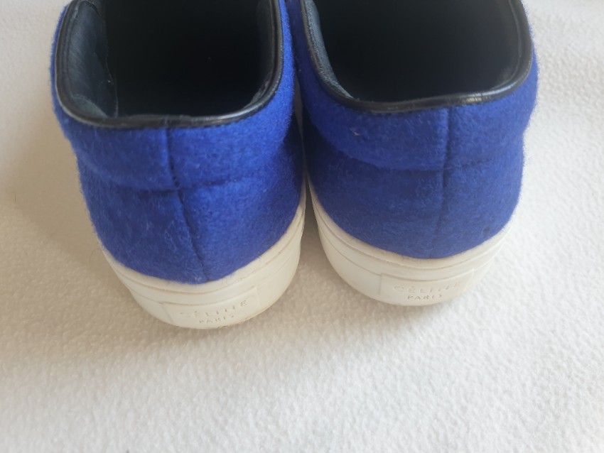 Celine Blue Felted Wool Slip-On Sneakers Size 385