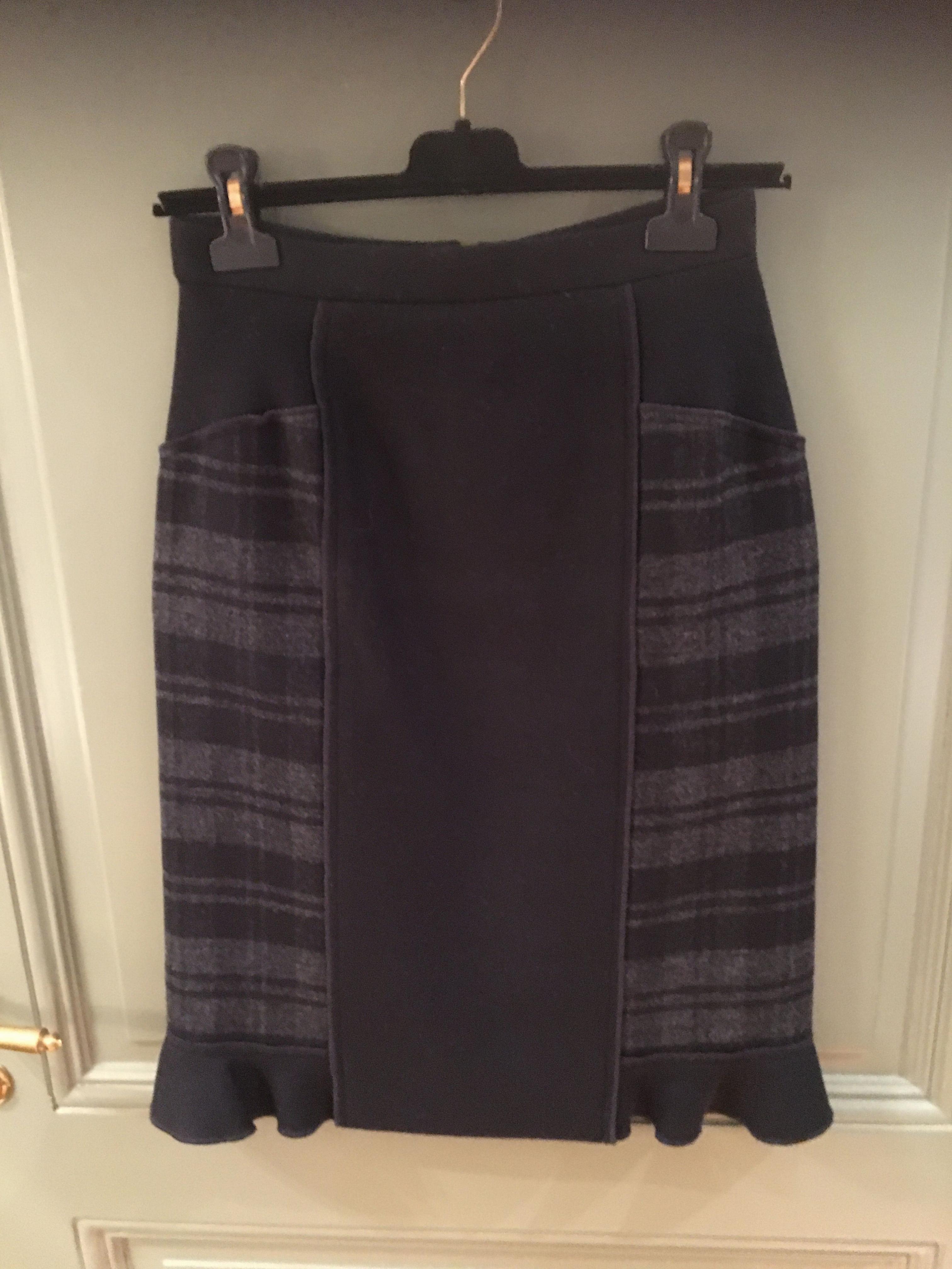 Preowned Mulberry Tartan Panel Flounce Skirt Size XS Blue wool