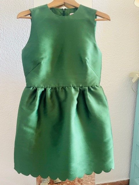 Preowned Red Valentino Green satin scallop hem dress Size 42 polyester