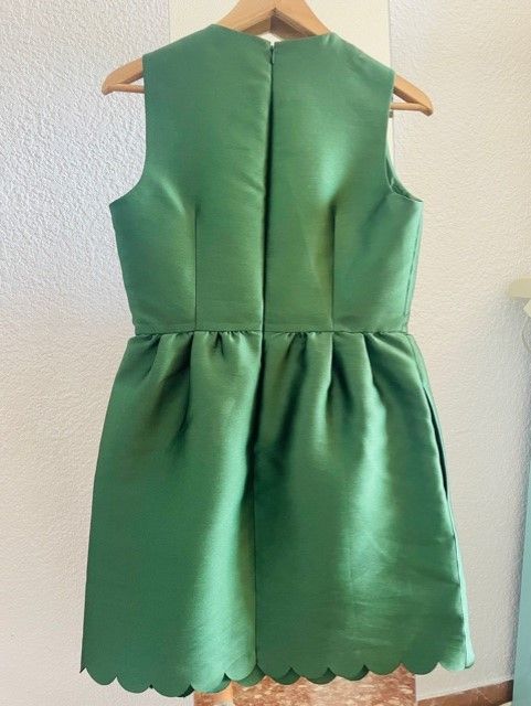 Preowned Red Valentino Green satin scallop hem dress Size 42 polyester