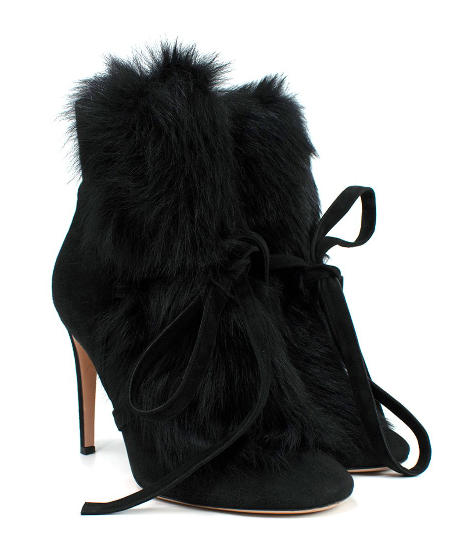 Preowned Gianvito Rossi Moritz Fur And Suede Ankle Boots Size 39 black