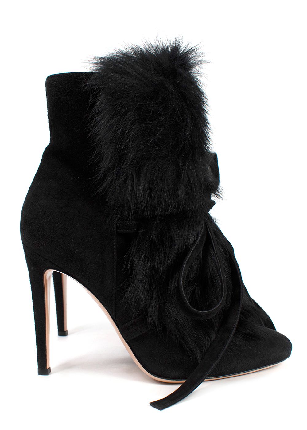 Preowned Gianvito Rossi Moritz Fur And Suede Ankle Boots Size 39 black