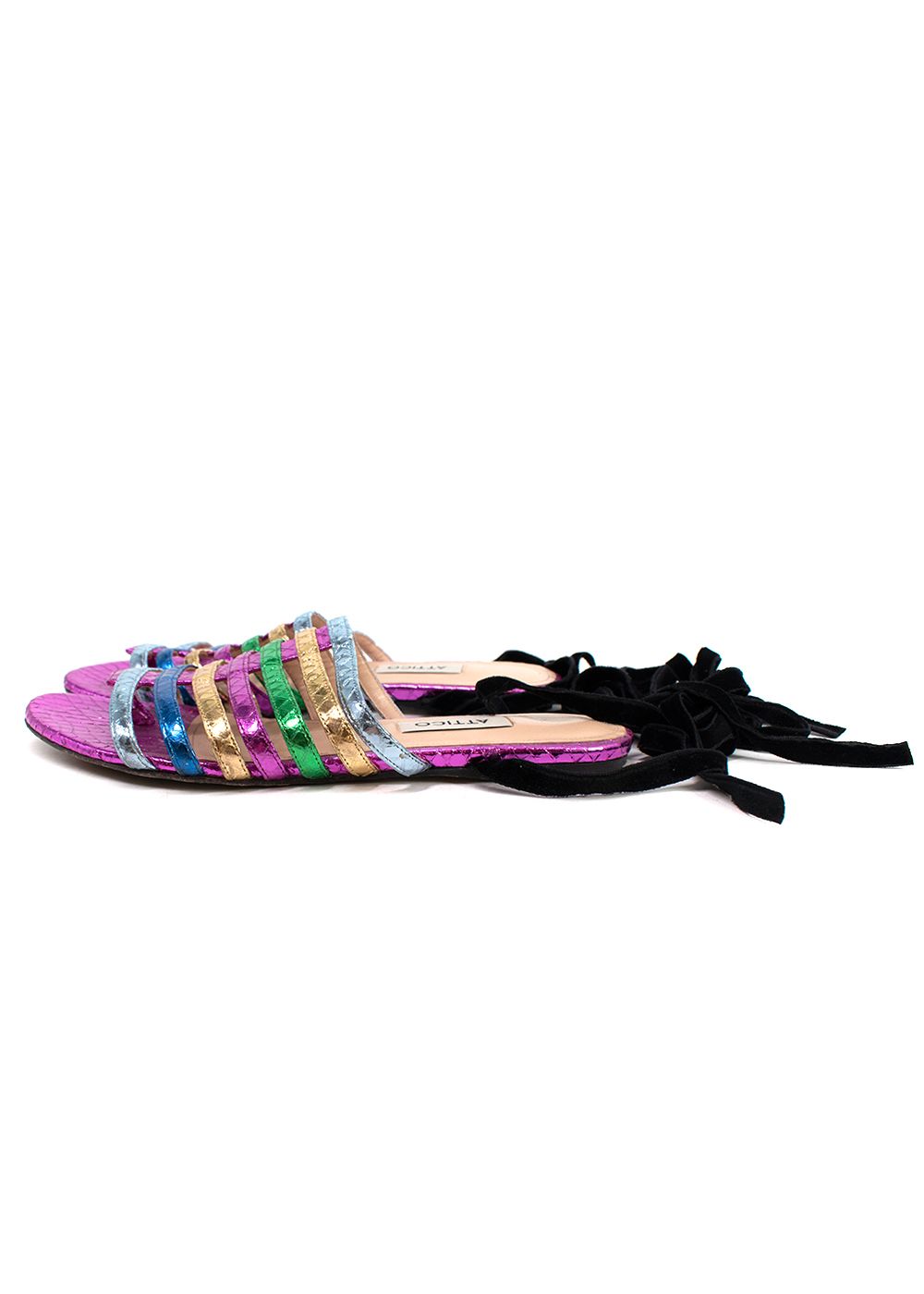 Preowned Attico Metallic Rainbow Snake Embossed Lace-up Flat Sandals Size 36 Multi-colour leather