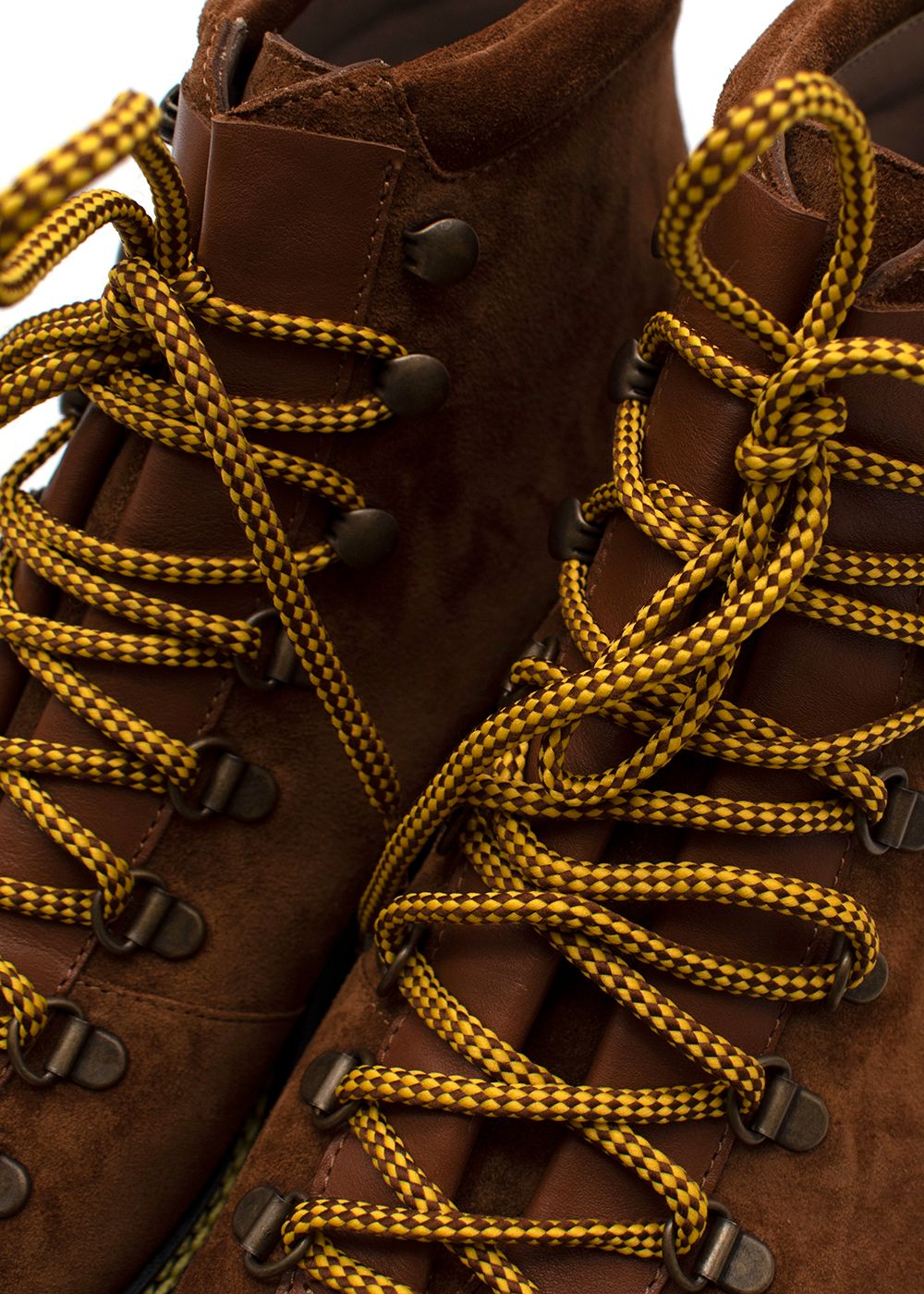 Men's Preowned Manolo Blahnik tan suede Calourio hiking boots Size 445 tan brown yellow black rubber