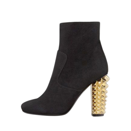 Fendi Black Suede Ankle Boots with Gold Spiked Heel Size 405