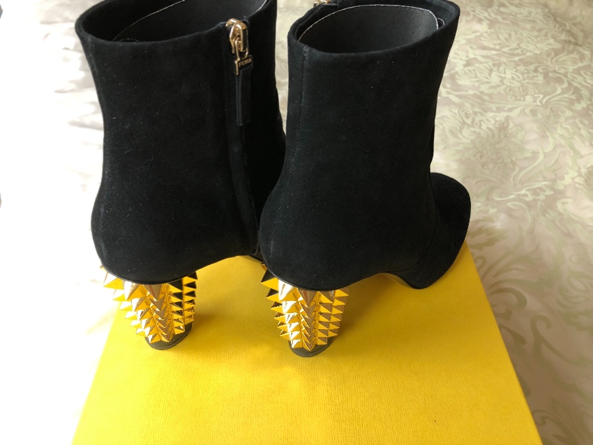 Fendi Black Suede Ankle Boots with Gold Spiked Heel Size 405