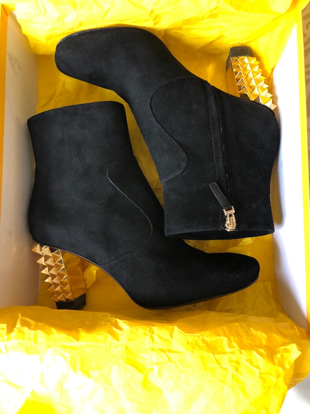 Fendi Black Suede Ankle Boots with Gold Spiked Heel Size 405