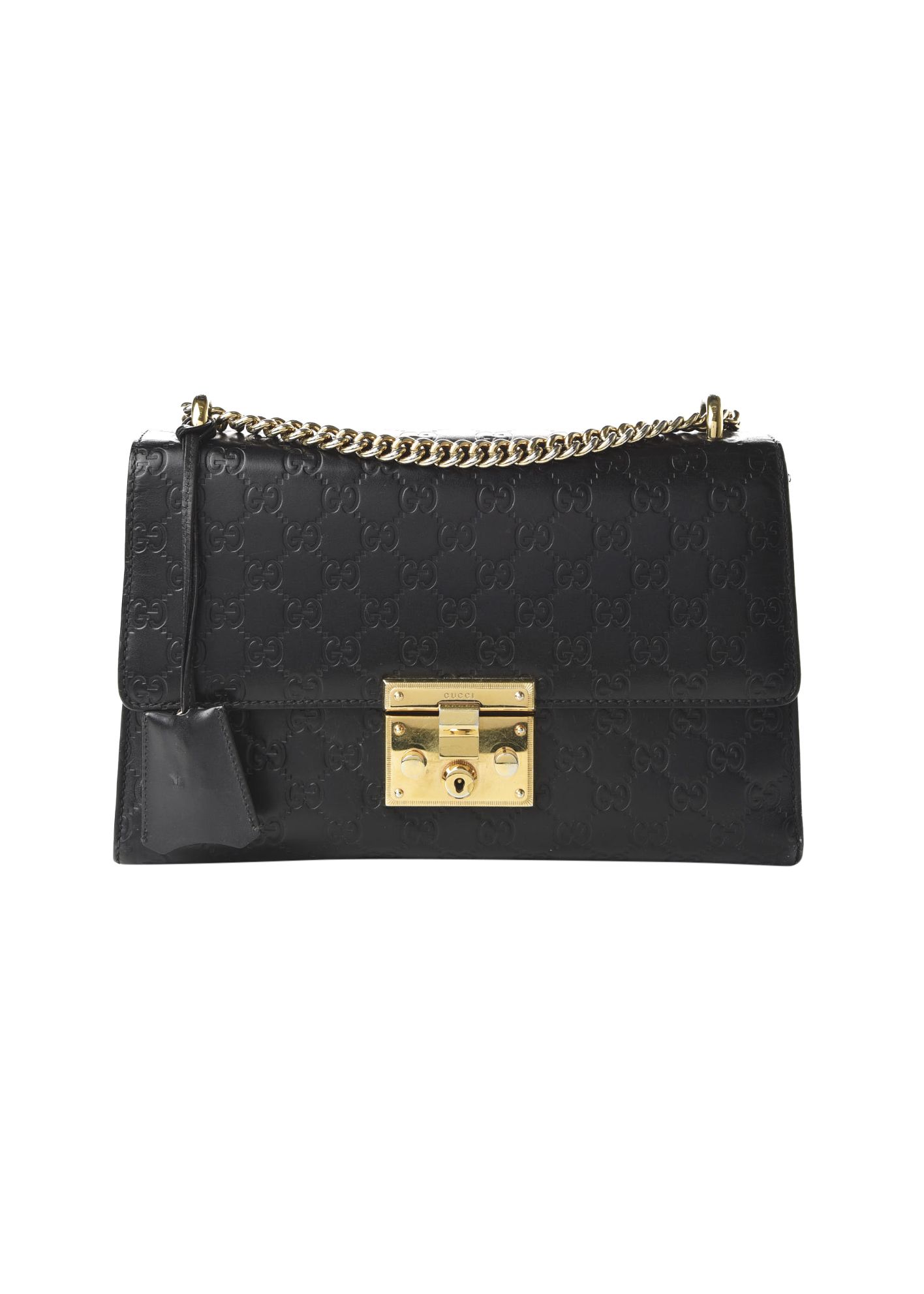 Preowned Black Guccissima Medium Padlock Shoulder Bag leather