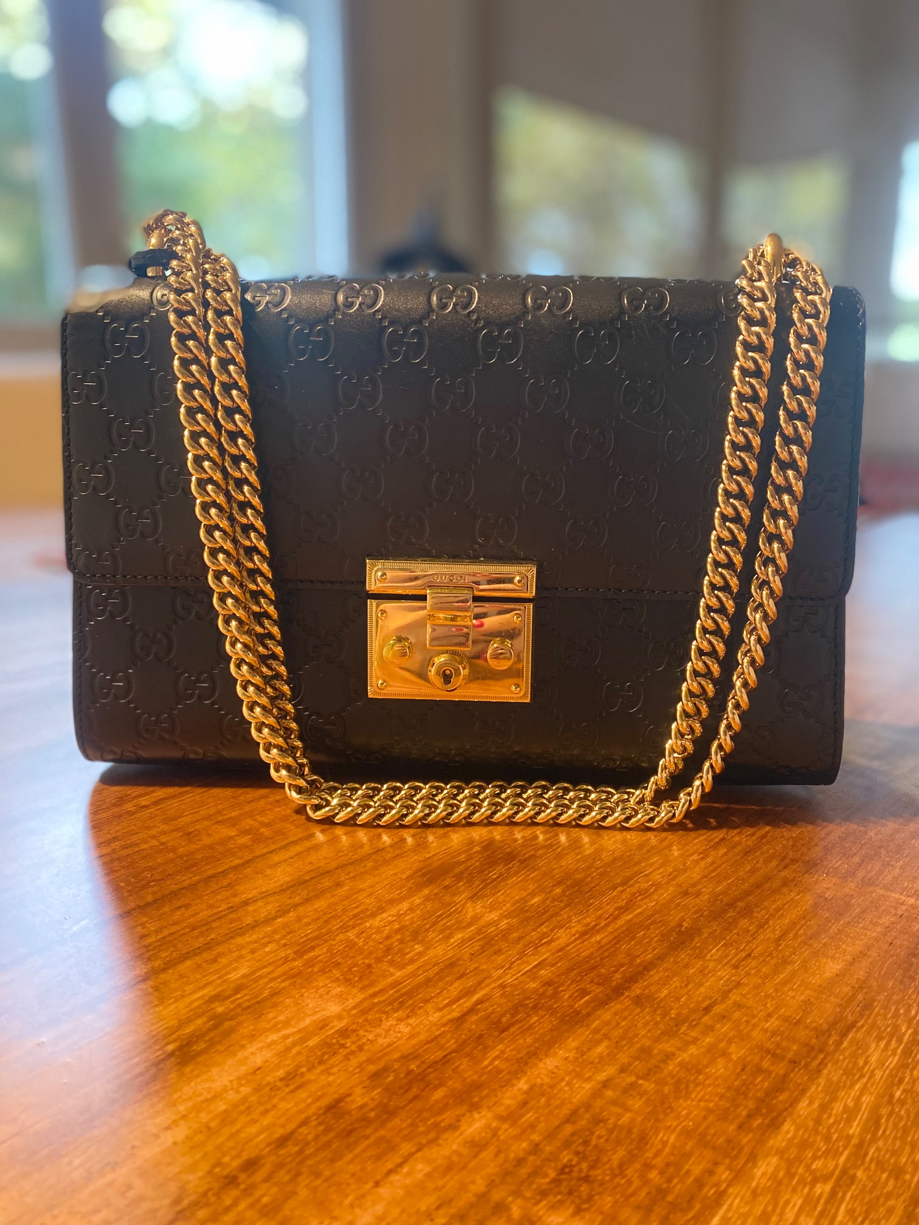 Preowned Black Guccissima Medium Padlock Shoulder Bag leather