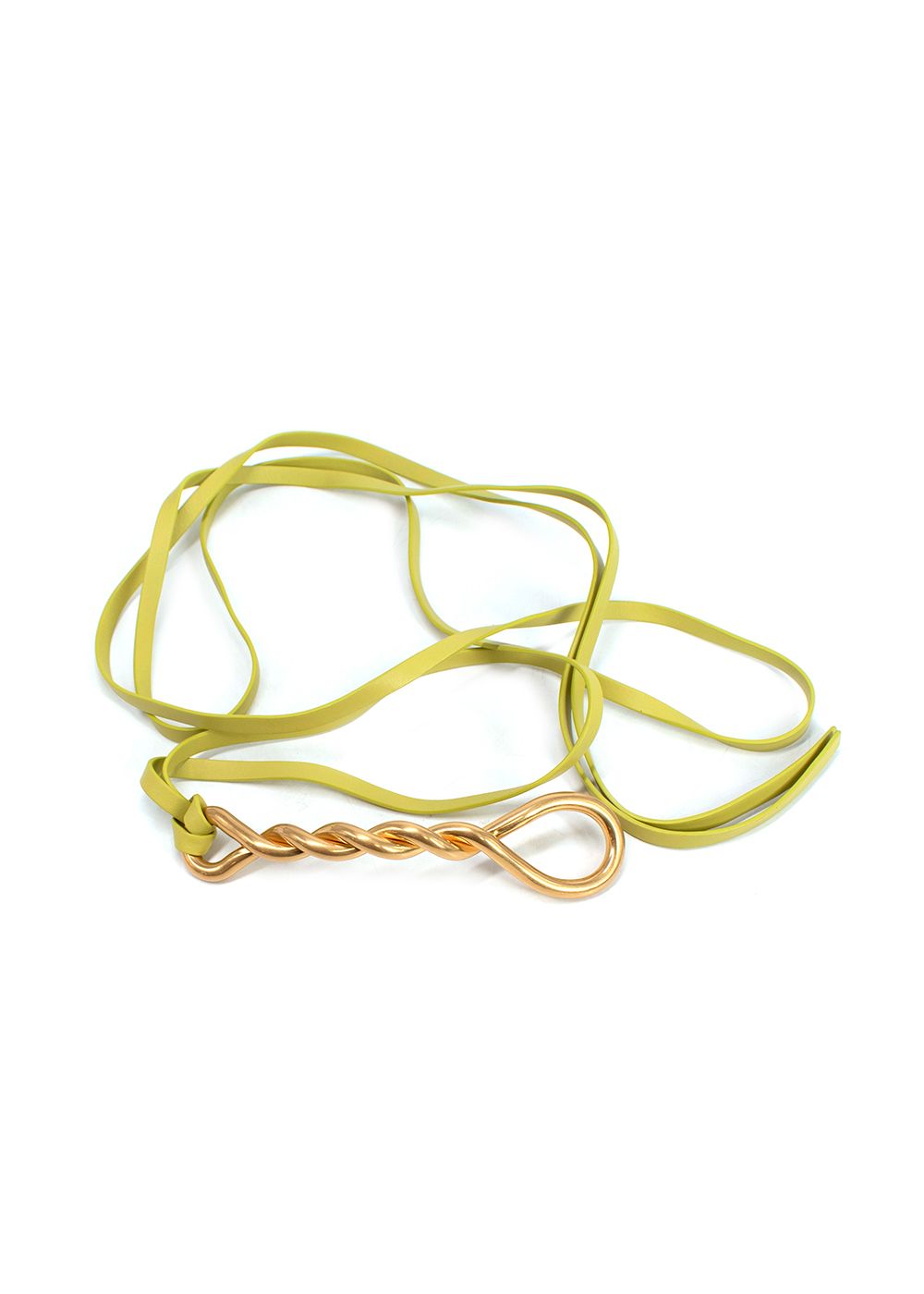 Bottega Veneta Lime Green Twisted Buckle Double Strap Belt leather