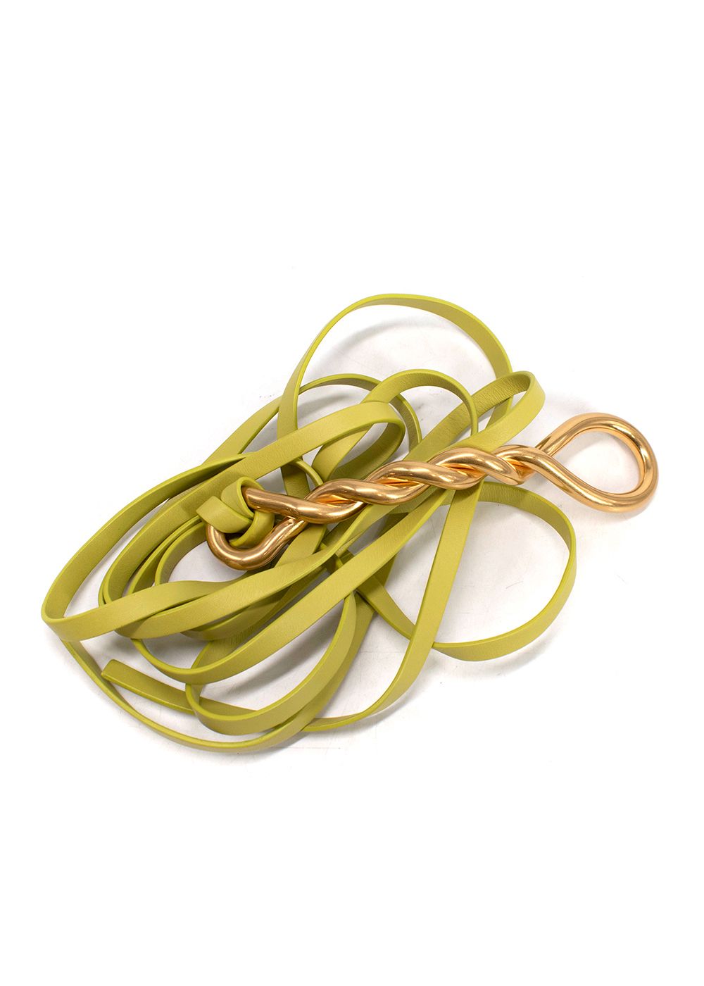 Bottega Veneta Lime Green Twisted Buckle Double Strap Belt leather