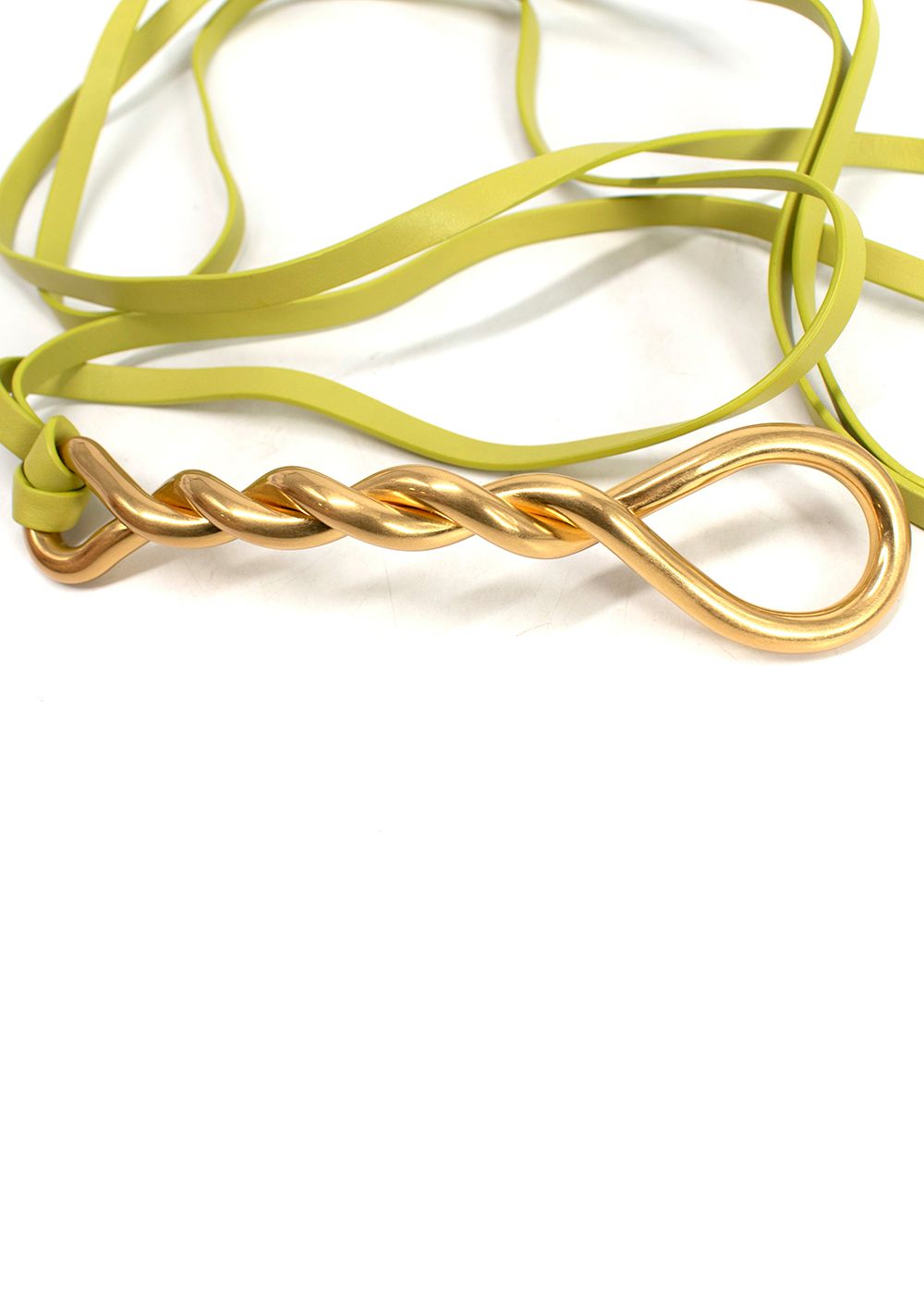 Bottega Veneta Lime Green Twisted Buckle Double Strap Belt leather