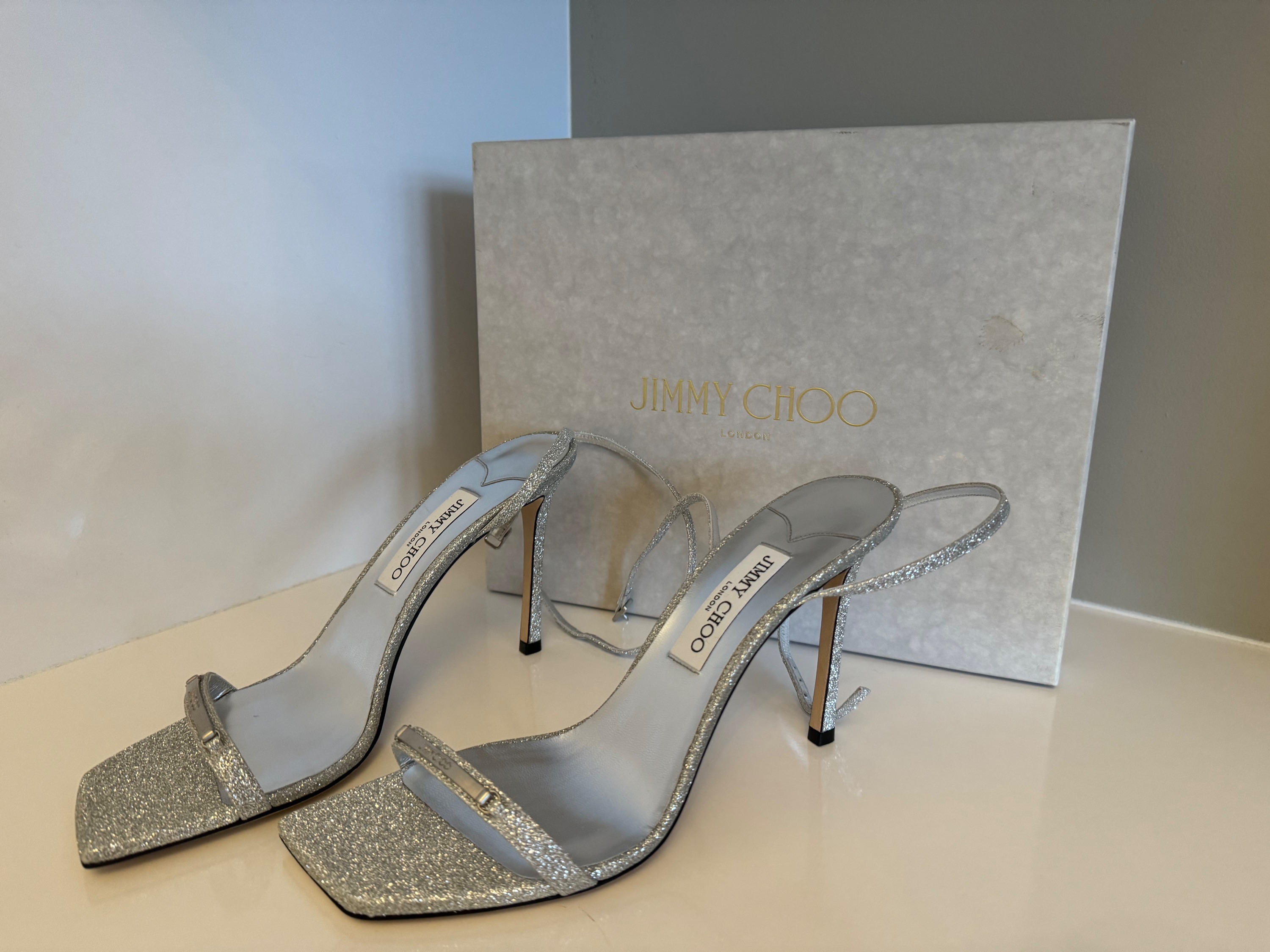 Jimmy Choo Silver Metallic Jaxon Sandals Size 41 leather