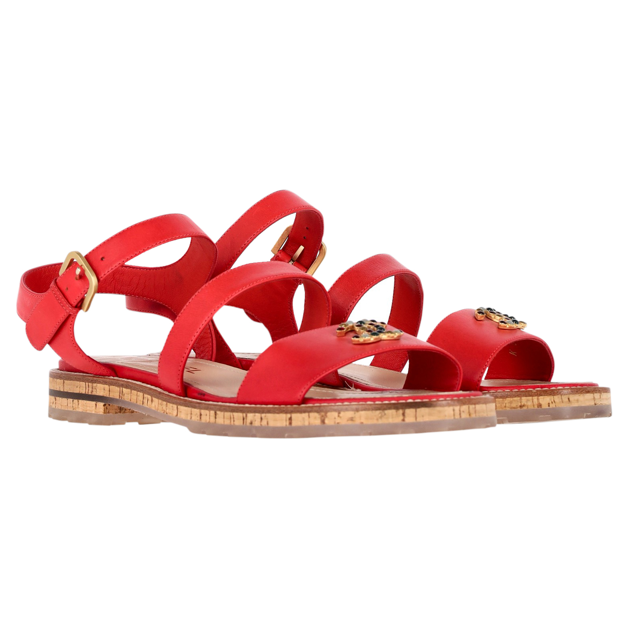 Chanel Red  Interlocking CC Logo Sandals Size 405