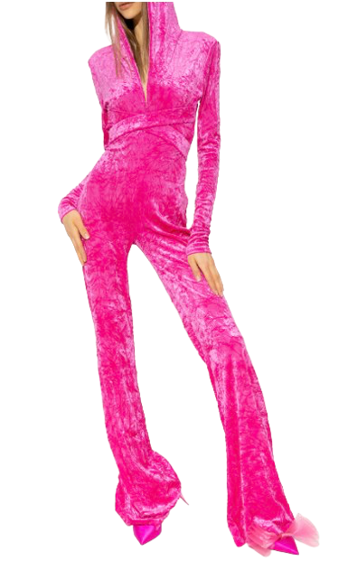 Versace Fuschia Hooded Velvet Jumpsuit Size S Pink polyester