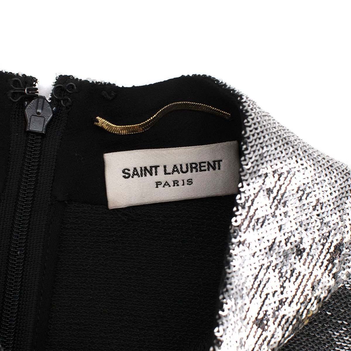 Saint Laurent Silver Sequin Mock Neck Top Size M