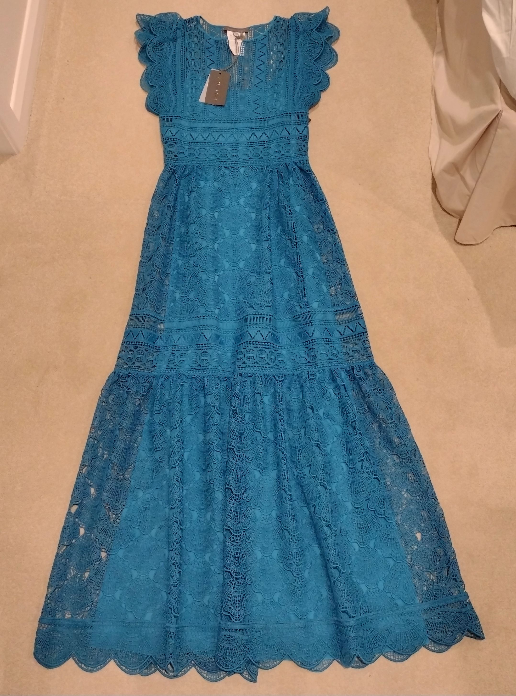 Alberta Ferretti Blue Guipure Lace Maxi Dress Size XXS