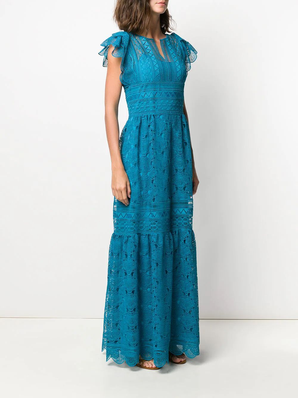 Alberta Ferretti Blue Guipure Lace Maxi Dress Size XXS