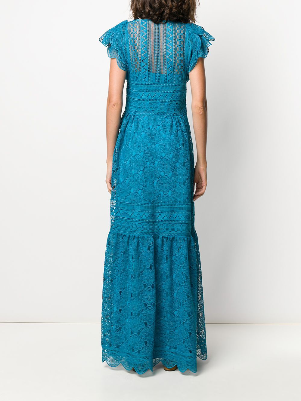 Alberta Ferretti Blue Guipure Lace Maxi Dress Size XXS