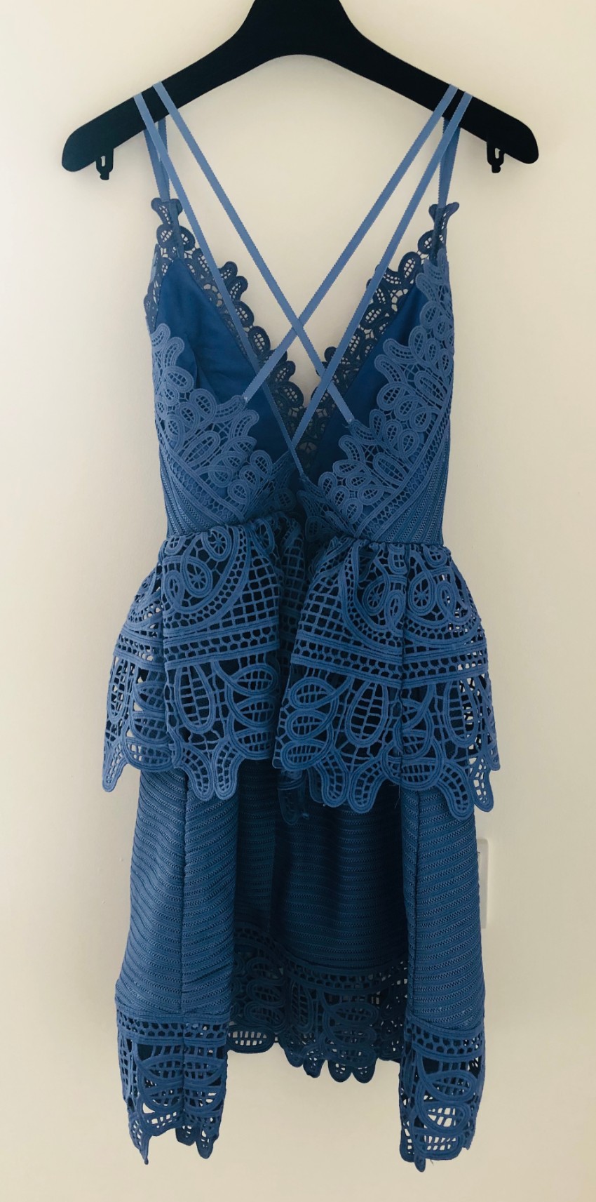 Self Portrait Cornflower Blue Lace Trim Mini Dress Size XS cotton