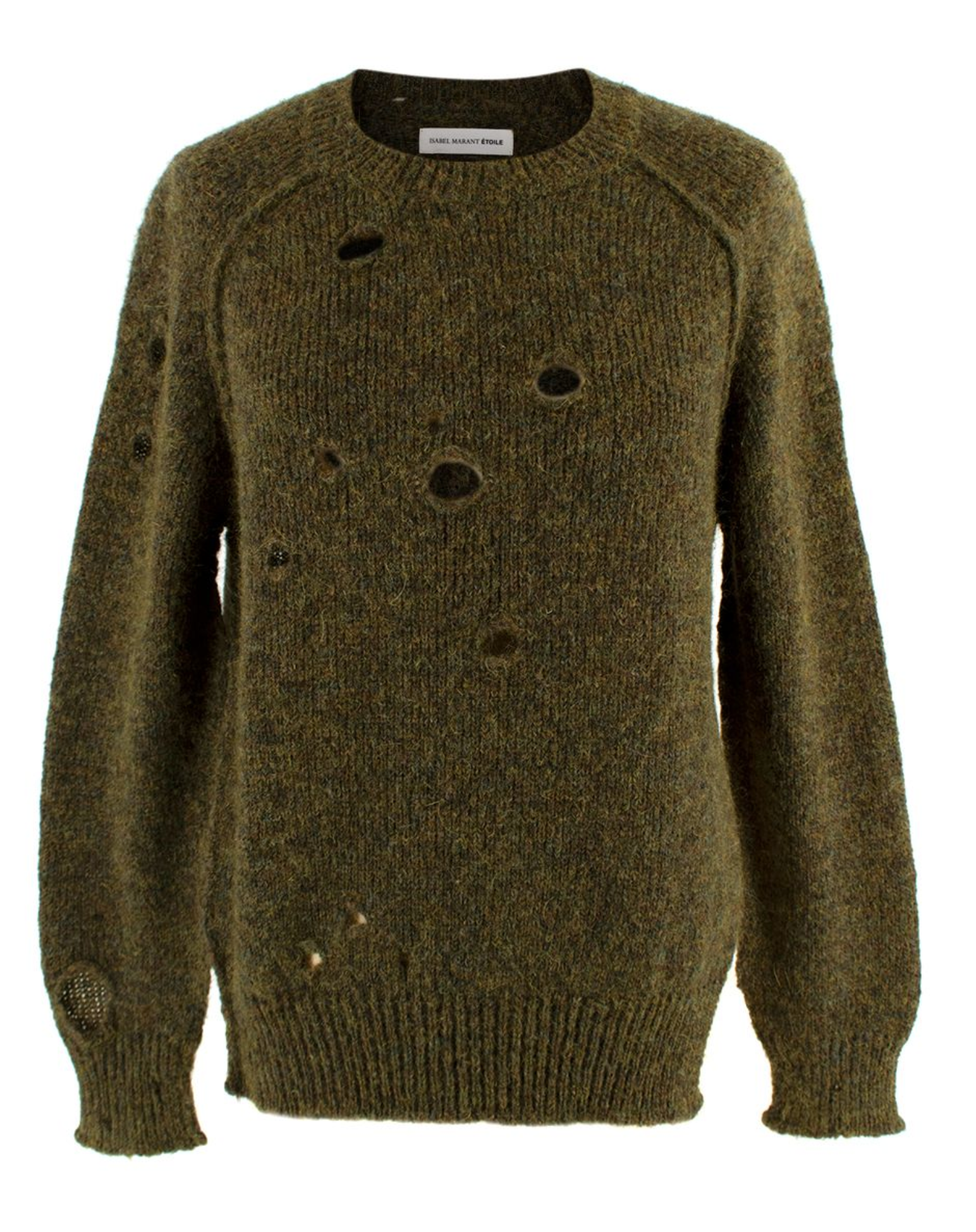 Isabel Marant Etoile Rain Distressed Knitted Jumper Size M khaki mohair/laine wool/viscose