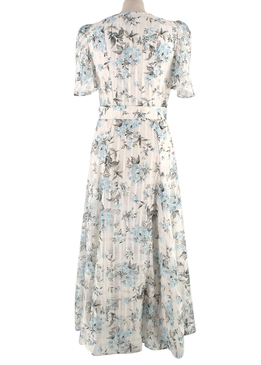 Goat Blue and White Floral Julip Belted Midi Dress Size XS white blue cotton