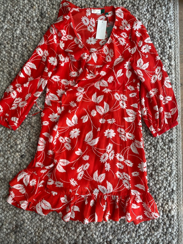 Rixo Red  White Floral Mini Wrap Dress Size S silk