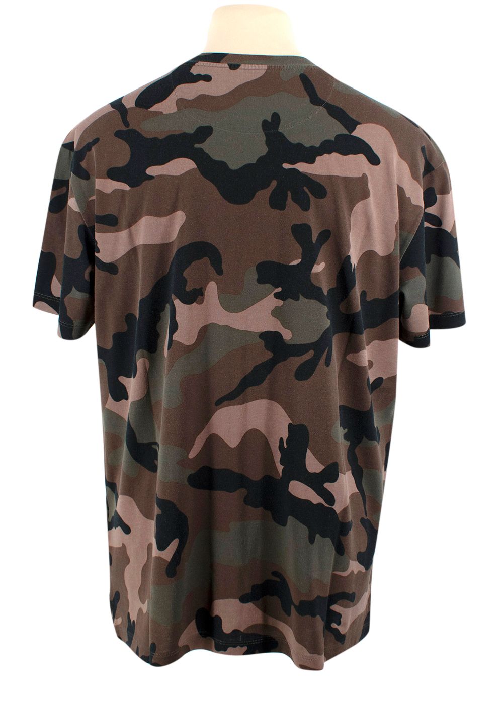 Men's Preowned Valentino Camo T-Shirt with Pink Logo Size L khaki pink cotton